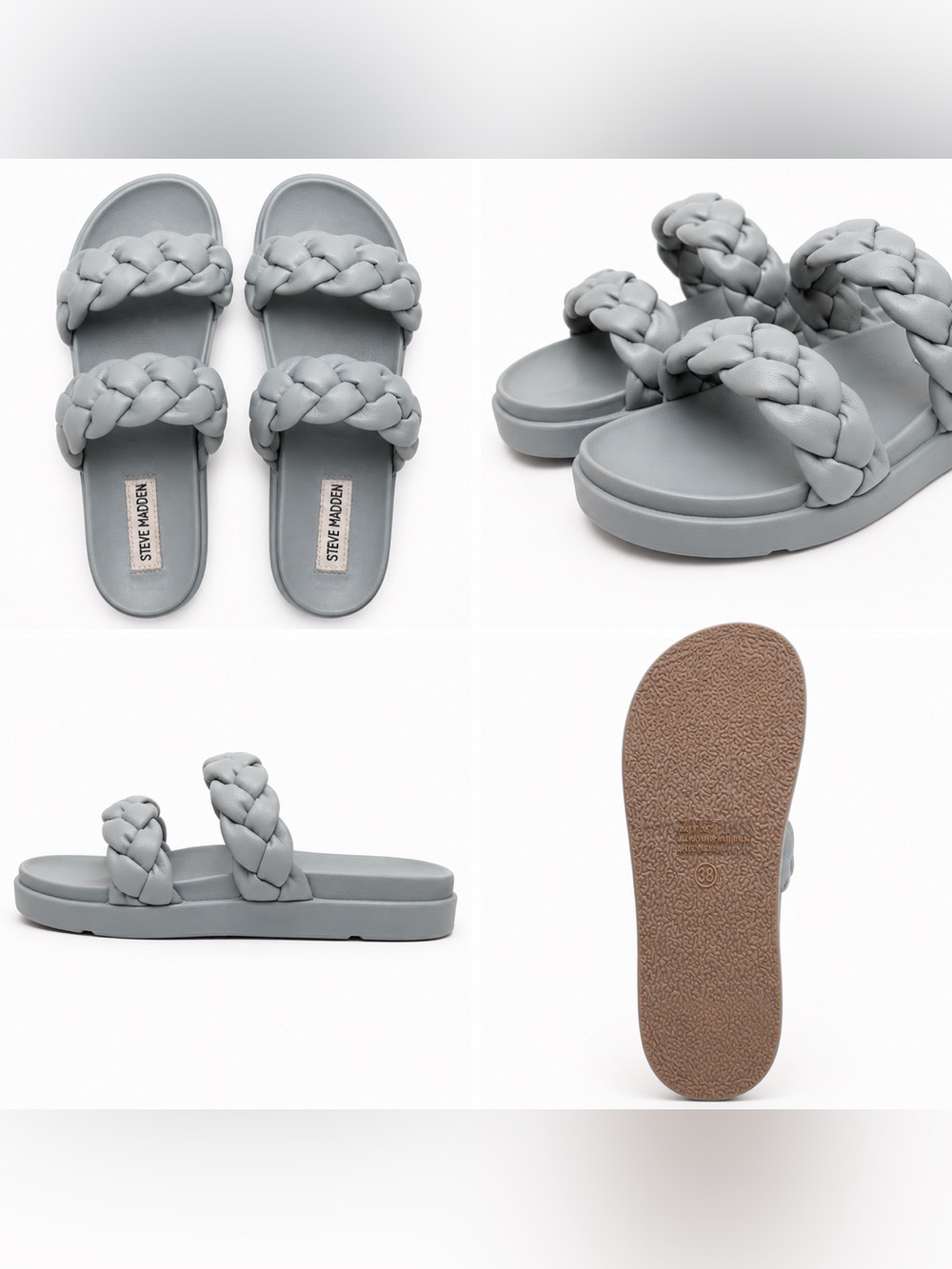 🩱Steve Madden Light Blue Braided Double-Strap Slide Sandals Size-8